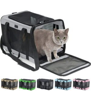 GORILLA GRIP Cat Carrier Portable Dog Kennel Up to 15 Lbs, Airline Pet Travel Bag, Gray