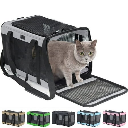 GORILLA GRIP Cat Carrier Portable Dog Kennel Up to 15 Lbs, Airline Pet Travel Bag, Gray