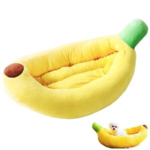 Banana Pet Bed for Small Dogs and Cats, Cozy Enclosed Calming Cave Bed with Removable Plush Cushion for Indoor Kittens Puppies Small Pets