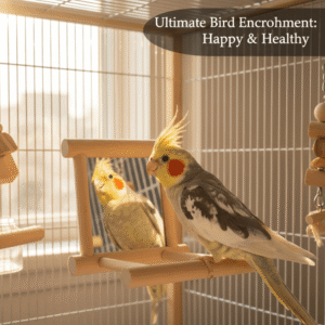 QHUDLV Wooden bird mirror toy, interactive play perch