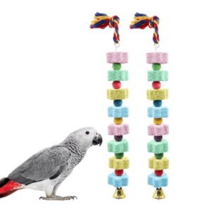 NCQ 2 Pack Large Bird Chewing Toy, Parrot Beak Grinding Calcium Stone with Bells, Bird Cage Accessories, Cage Toys for Cockatiel Parakeet Parrot Budgies Rat Hamster