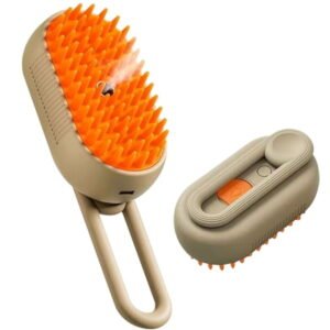 Ogetok 4 in 1 Electric Pet Steam Brush with Silicone Comb 360 Rotating Handle for Cats Dogs Grooming Massage Hair Removal and Spray Cleaning