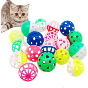 18-Pack Cat Toy Balls with Bells 1.58 Inch Plastic Kitten Chase Toy Jingle Bell Balls for Cat Indoor Training By PULMCheerger