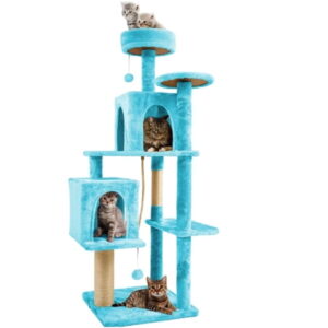 58.5inch Large Cat Tree Tower Condo for Indoor Cats, Soft Plush Multi-Level Climbing Tree Cat House, Scratching Post, More Entrance/Exit, Sisal Rope, Peacock Blue
