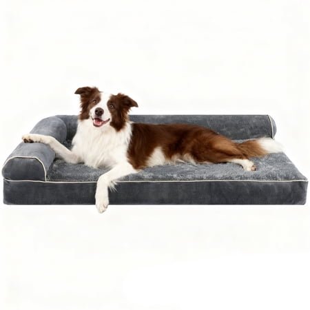 YUWENUS 47″ Orthopedic Dog Bed for Large Dog, Waterproof Memory Foam Pet Bed, Non-Slip Bottom Dog Sofa with Washable Removable Cover, Grey