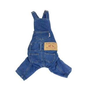 GASTROPOD Dog Clothes, Washed Denim Jacket with Suspender Design, Elastic Fit Pet Apparel for Walking and Travel, Blue XS