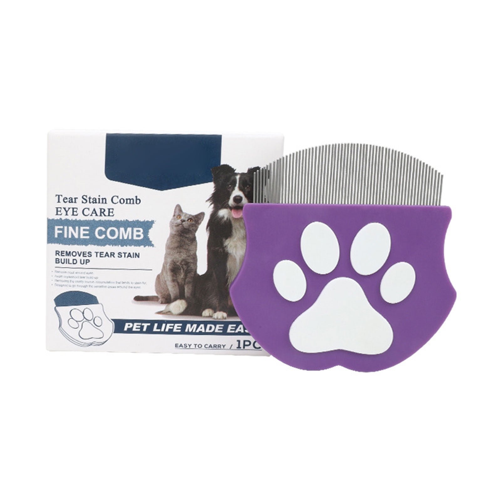 Professional Eye Comb for Pets, Stainless Steel Tear Stain Remover for Cats Dogs, Gentle Round-Head Grooming Tool, Compact Portable Eye Gunk Removal Comb for Small Pets