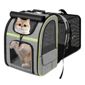 Pet Backpack, Expandable Travel Carrier for Medium Cats and Small Dogs up to 17 lbs, Breathable Collapsible Bag for Hiking Travel Outdoor