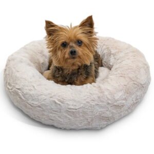 Best Friends by Sheri The Original Calming Donut Dog Bed for Extra-Small Dogs up to 10 lbs, Lux Faux Fur, Oyster, 18″ x 18″