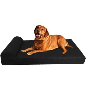 Extra Large HeadRest Orthopedic Memory Foam Dog Bed for Large Dogs, Waterproof Liner with Washable Canvas Black Cover, 47″X29″