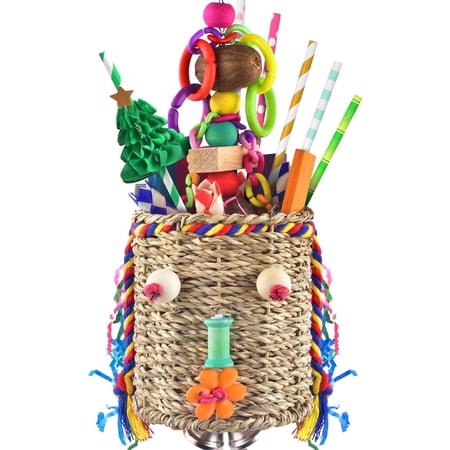 Large Parrot Halloween Toy, Nut Chewing & Enrichment Bird Toy with Colorful Paper & Straw Weave, Puzzle Bird Supply for Cross-Border E-commerce Business