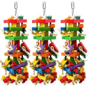 CYFW 3 Pack Large Parrot Toy,20In Bird Parrot Toy,Multicolor Natural Wooden Bird Chewing Toys for Large Macaws,African Grey and a Variety of Parrots