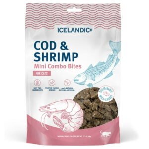 Icelandic+ Mini Combo Bites: Cod & Shrimp – 1.7oz Bag – Cat Treats, .25″ Crunchy Bites, 2 Ingredient Natural Pet Snacks, No Fillers, Wild-Caught Fish