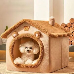 Dog House Indoor, Foldable Dog House Kennel Bed Mat for Medium Dogs Cats, Winter Warm Cat Nest Puppy Cave Sofa Pet Products (Brown)