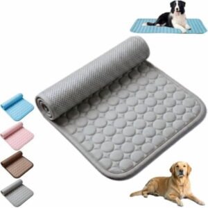Ice Silk Self Cooling Dog & Cat Mat, Portable Non Slip Washable Icynap Cooling Pad, Multi-scene Cool Blanket for Indoor Outdoor Crate Kennel Couch Gray L