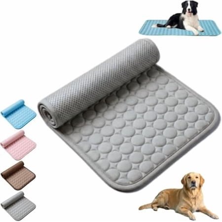 Ice Silk Self Cooling Dog & Cat Mat, Portable Non Slip Washable Icynap Cooling Pad, Multi-scene Cool Blanket for Indoor Outdoor Crate Kennel Couch Gray L