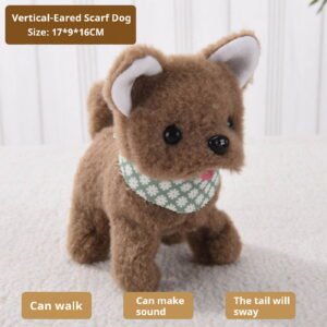 Artificial Electronic Dog Toy with Scarf for Kids, Walking Interactive Pet Puppy, Battery Operated Stuffed Dog, Brown