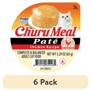(6 pack) INABA Churu Meal Paté Adult Wet Cat Food, 2.29 oz cup, Chicken Recipe