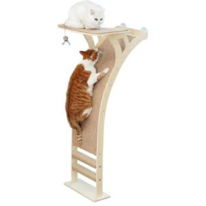 Cat Window Perch with Tall Scratching Posts, Inside 46″ Climbing Tree Hammmock Mounted with Suction Cups for Sleeping,Playing and Watching Birds