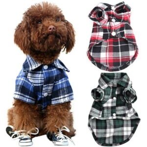 Walbest Pet Shirt Dog Plaid Shirt Pet Shirt Clothes T Shirt All Seasons British Style Plaid Dog Tee Pet Basic Grid Apparel Soft Adorable Casual Cat Clothes (Red L)