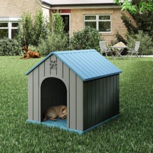 Yardgrace Large Dog House, PP Material Indoor Outdoor for Medium Large Dogs, Weatherproof Shelter with Elevated Floor, Easy Clean and Assemble, Blue