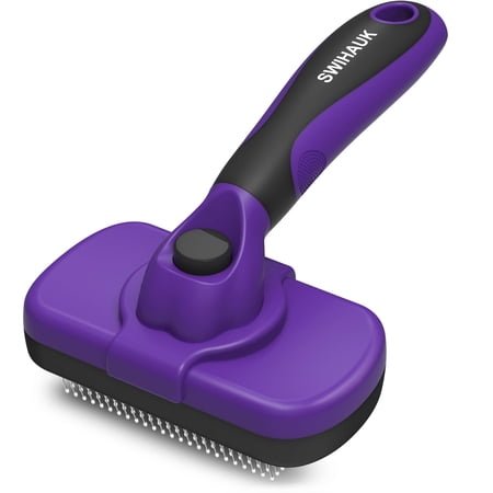 Swihauk Self Cleaning Slicker Brush – Skin Friendly Deshedding Grooming Tool for Dogs & Cats, Suitable for Shedding & Haired Pets, with Pet Supplies Accessories, Blue