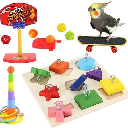 VOCOO Parrot Training Toys Set, Interactive Bird Enrichment Toys with Wooden Puzzle, Basketball Hoop ,Mental Stimulation & Physical Exercise Bird Cage Accessories