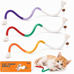 Xuet 3-Pack Refillable Catnip Cat Chew Ropes, Interactive Teething Toys