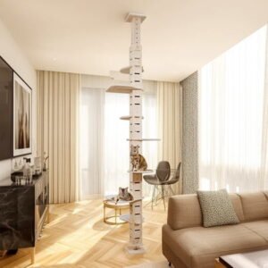 Pefilos Adjustable (98-114)” Cat Trees Towers for Large Cats, Multi-Level Floor to Ceiling Cat Condo, Height Kitty Climbing Activity Center for Indoor Cats, Beige