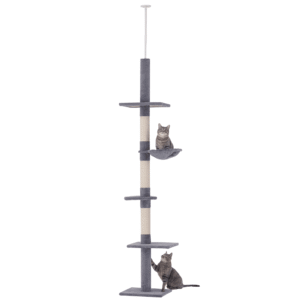 8.5′ Adjustable Height Floor-to-Ceiling Vertical Cat Tree, 5 Level Cat Climbing Tower, Gray