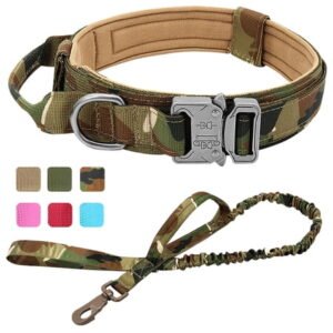 Pet Artist Tactical Nylon Large Dog Collars and Bungee Leash set Military Heavy Duty Metal Buckle M L XL