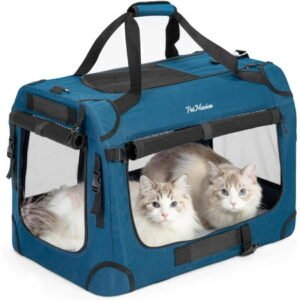 Extra Large Cat Carrier for 2 Cats, Collapsible Soft Sided Pet XL Crate for Large Mudium Big Cat 20lbs+, Car Travel Portable Bag for Long Trips Ride 24″x16.5″x16.5″