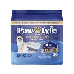 PawLyfe Litter Box Liners: Heavy Duty – Thickest Litter Liner on the Market 4MIL – Tear & Leak Resistant – Drawstring Close – Jumbo, 36” x 18” – 20 Count Jumbo Size Draw String Litter Liners for Cats
