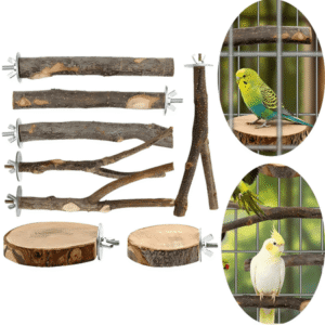 8 PCS Bird Perch Set – Natural Apple Wood Platforms & Hardwood Branches for Small Birds, Habitat Gym, Climbing Stand & Safe Chew Toys for Parakeets, Budgies, Cockatiels