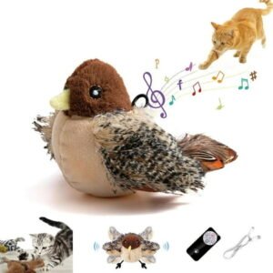 Interactive Chirping Bird Cat Toy，Automatic Chirping Flying Bird Cat Toy,Flapping Bird Cat Toy with Feather Tail,Chirping Bird Cat Toy Flapping Wings with Melody Chaser (1pc)