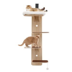 4-Tier Door Hanging Cat Tree,Door Mounted Vertical Cat Climbing Scratching Frame,4.92ft Wooden Cat Ladder,Pet Jump Shelf for Stair,Foyer,Living Room,Enclosed Balcony (with Cat Nest)