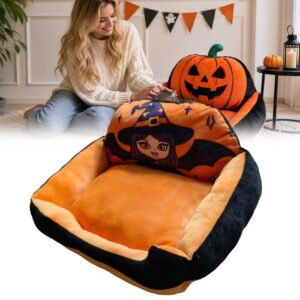 Zlinib 2027 New Halloween Cat Bed Pumpkin Shaped, Soft Plush Fall Pumpkin Cat Dog Bed, for Halloween Party