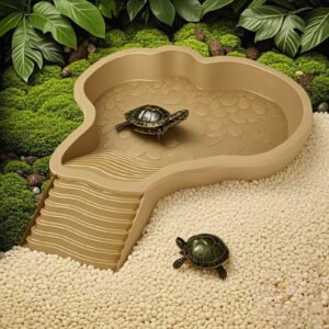Tortoise Water Dish with Ramp Shallow Reptile Water Bowl Effortless Cleaning Turtle Bath Tub for Gecko and Aquatic Reptile Usage