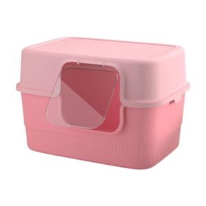 Fzaqwen Fully Covered Pet Litter Box Pet Cat Toilet Sandbox Pet Cleaner Accessories Easy Pink
