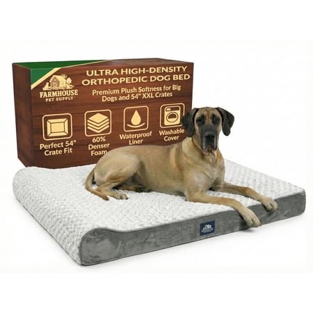 Farmhouse Pet Supply XXL Dog Bed That Won’t Go Flat, 51x33in, Fits 54″ Crate, Orthopedic