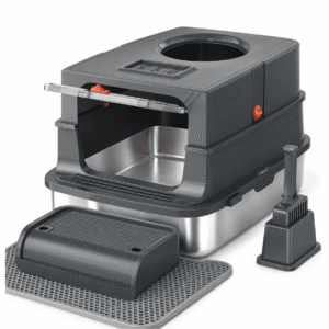 Dark Gray Extra Large Enclosed Stainless Steel Cat Litter Box with Accessories