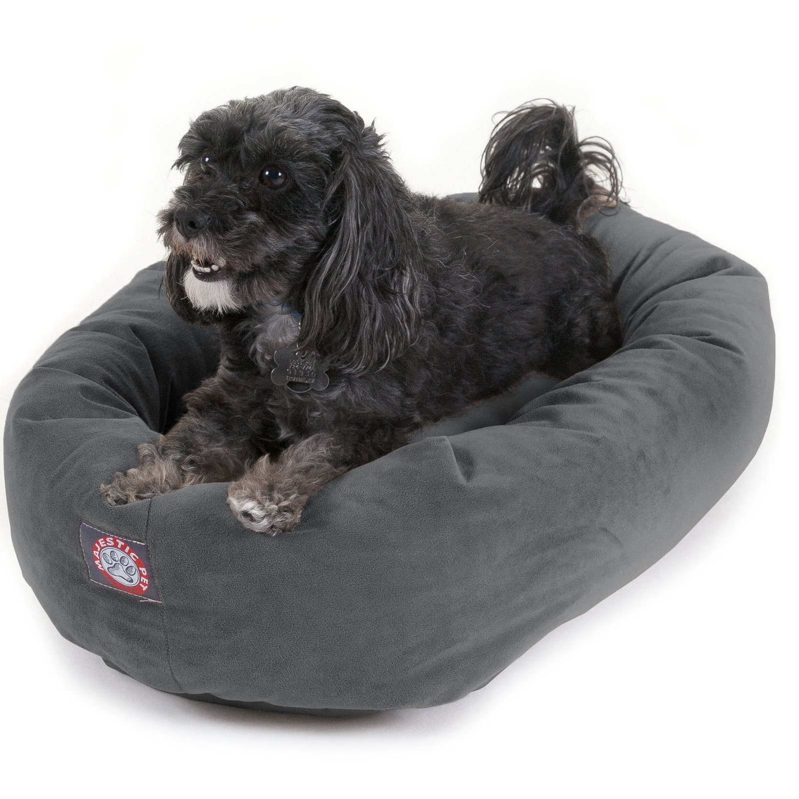 Majestic Pet Suede Bagel Dog Bed Machine Washable Gray Small 24″ x 19″ x 7″