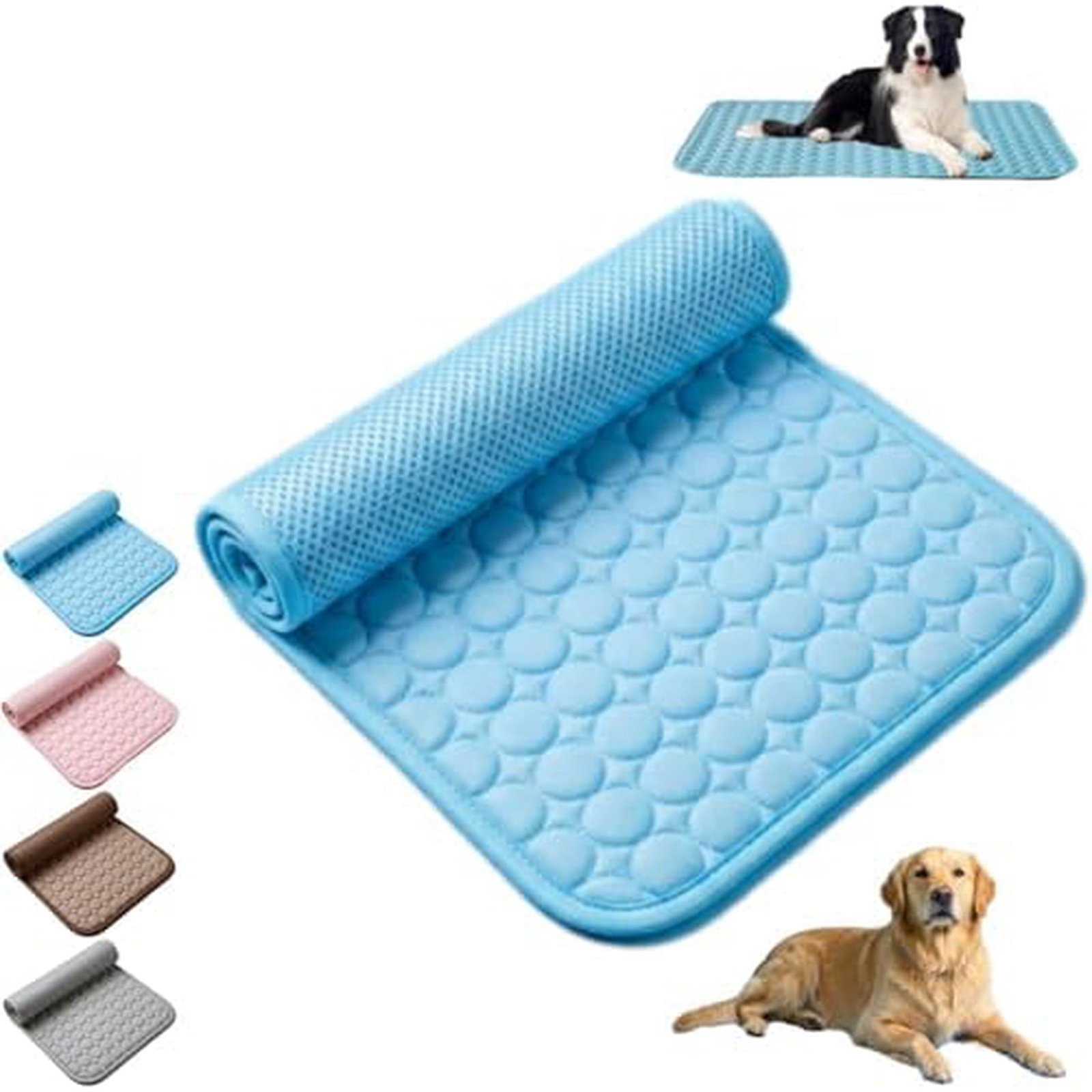 PawLabs Original Continuous Cooling Dog Mat, Ice Silk Anti Slip Pet Cooling Pad, Portable Washable Summer Sleeping Mat for Dogs Cats All Breed Sizes Blue XL