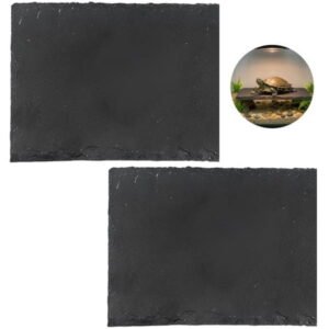 2 Pcs Reptile Basking Platform, 9.8 x 4.7 in Slate Habitat for Turtle, Tortoise Plate for Food and Resting, Natural Shale Terrarium Decor