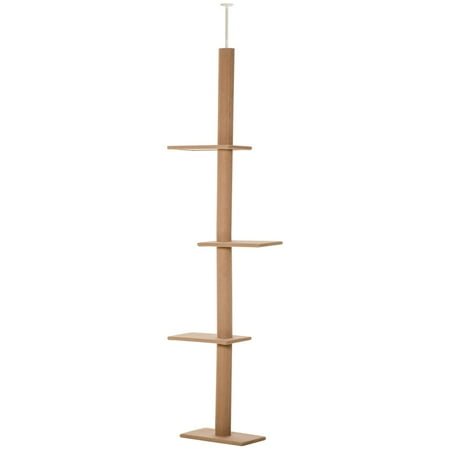Floor to Ceiling Cat Tree Climbing Tower with Sisal Scratching Posts Natural Cat Activity Center Furniture Brown