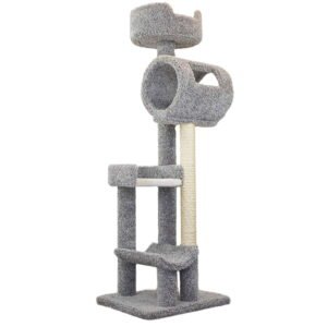 New Cat Condos 140003- Solid Wood Gray Climbing Tower Cat Tree, 69″ H