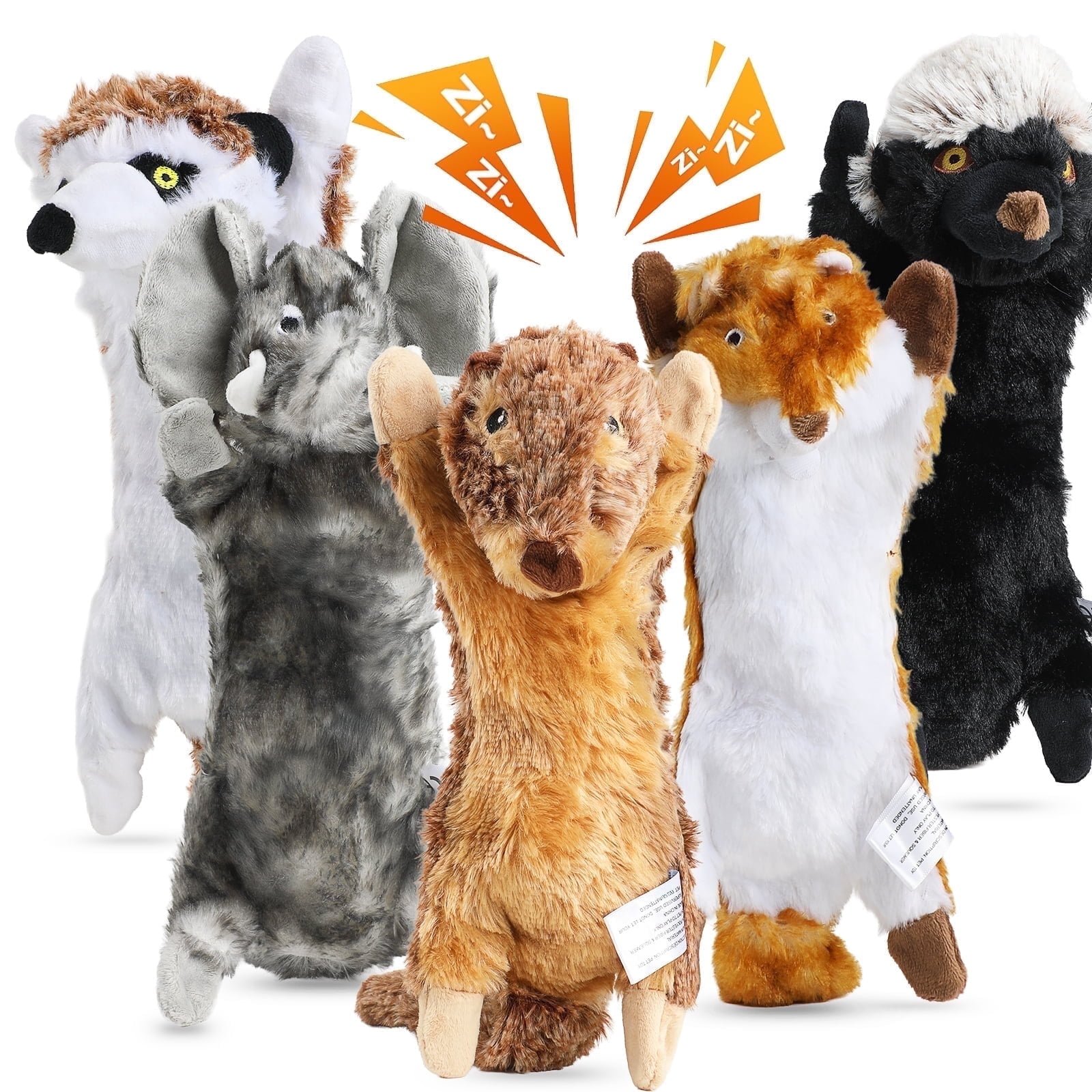 MASBRILL 5Pcs Dog Squeaky Toys, Crinkle PlushToys for Chewing&Teething– Stuffless Animal Toys, Fun Gift Set for Puppy to Large Dogs