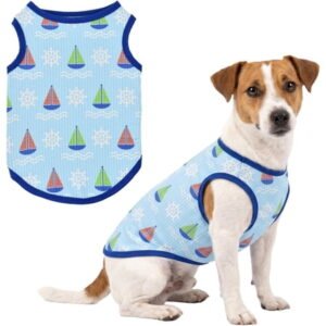 LyssKMK Dog Tank Top Summer Beach Style Breathable Puppy Vest for Small Medium Dogs Nautical Sailboat Print Sleeveless Pet Apparel (Sailboat) XS