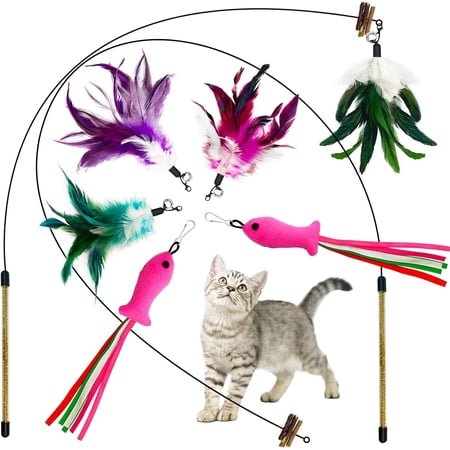 Lepawit Cat Wand Toy with Silvervine and Feather, Wire Cat Teaser Wand for Indoor Cats