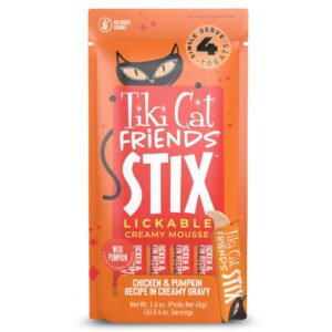 Tiki Cat Friends Stix Chicken & Pumpkin Flavor Cat Treats, 1.6 oz., Case of 12